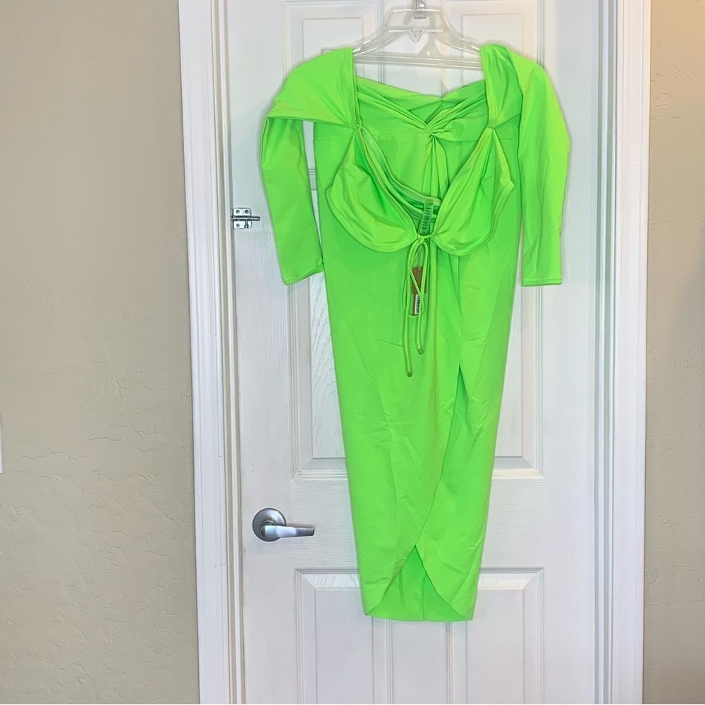 Skims Recycled Swim Long Sleeve Bikini Top and Sarong Skirt Neon Green Size XL